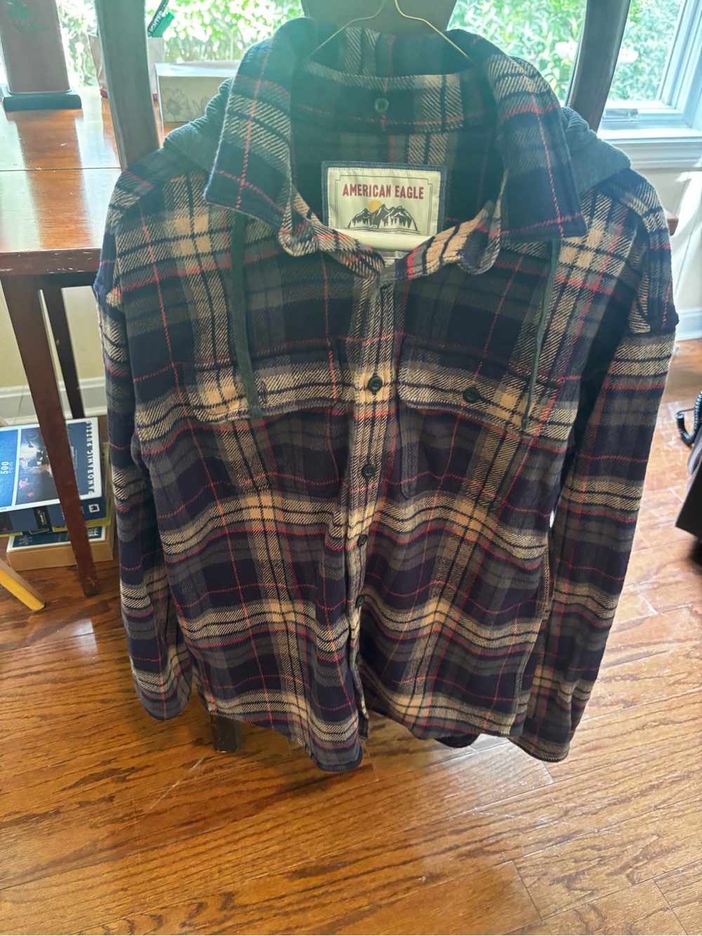 American Eagle Men’s Plaid Hooded Flannel Shirt/jacket Size Small